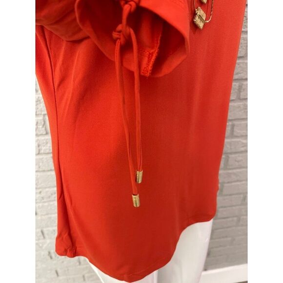 Susan Graver Women Orange Ruched Drawstring Long Sleeve Blouse Size S - Picture 5 of 7